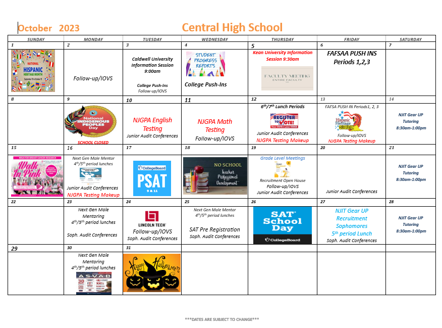 October 2023 Office of Guidance Monthly Calendar