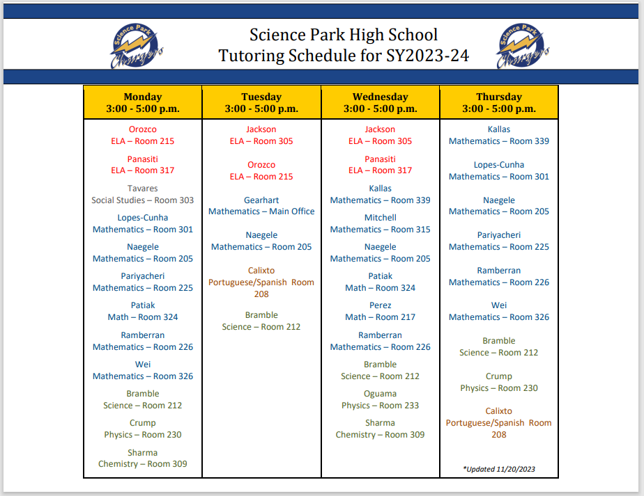 New Tutoring Schedule 2