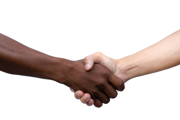 African and American shaking hands isolated on white background with clipping path