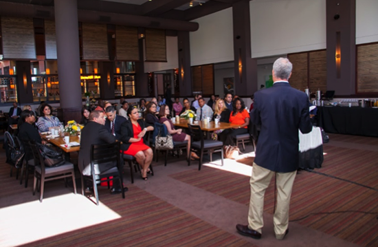 Superintendent Christopher D. Cerf congratulates the 27 School Educators of the Year at a celebratory breakfast