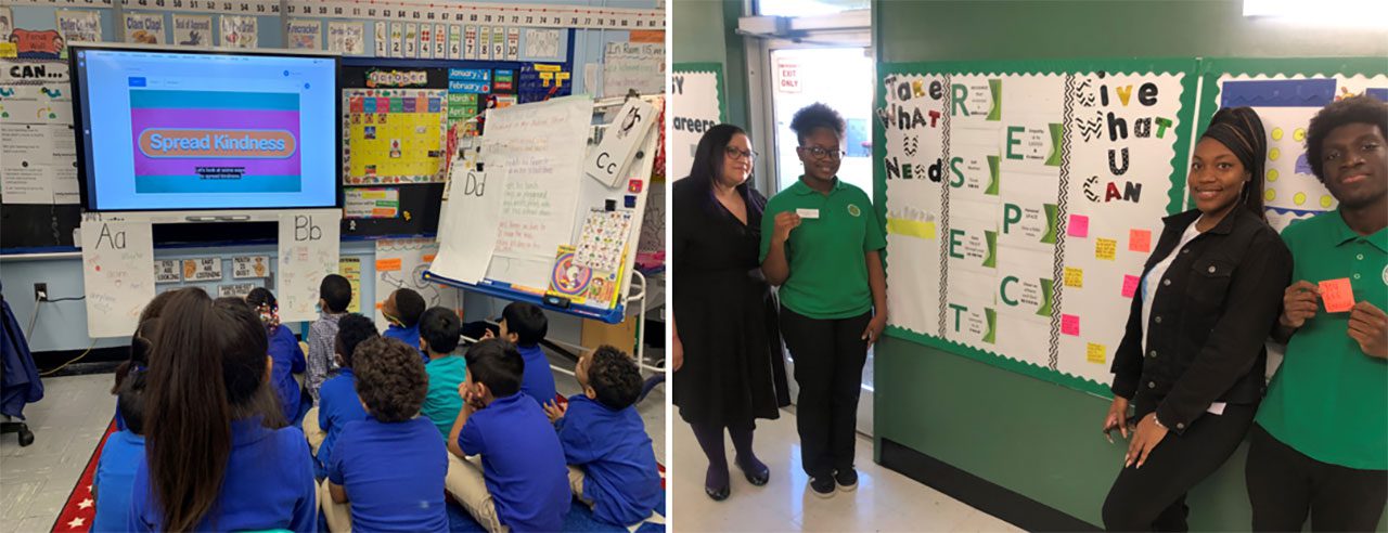 McKinley Elementary School students learn about kindness during the <em>Week of Respect;</em>
Data Science & Information Technology students create an interactive kindness bulletin board