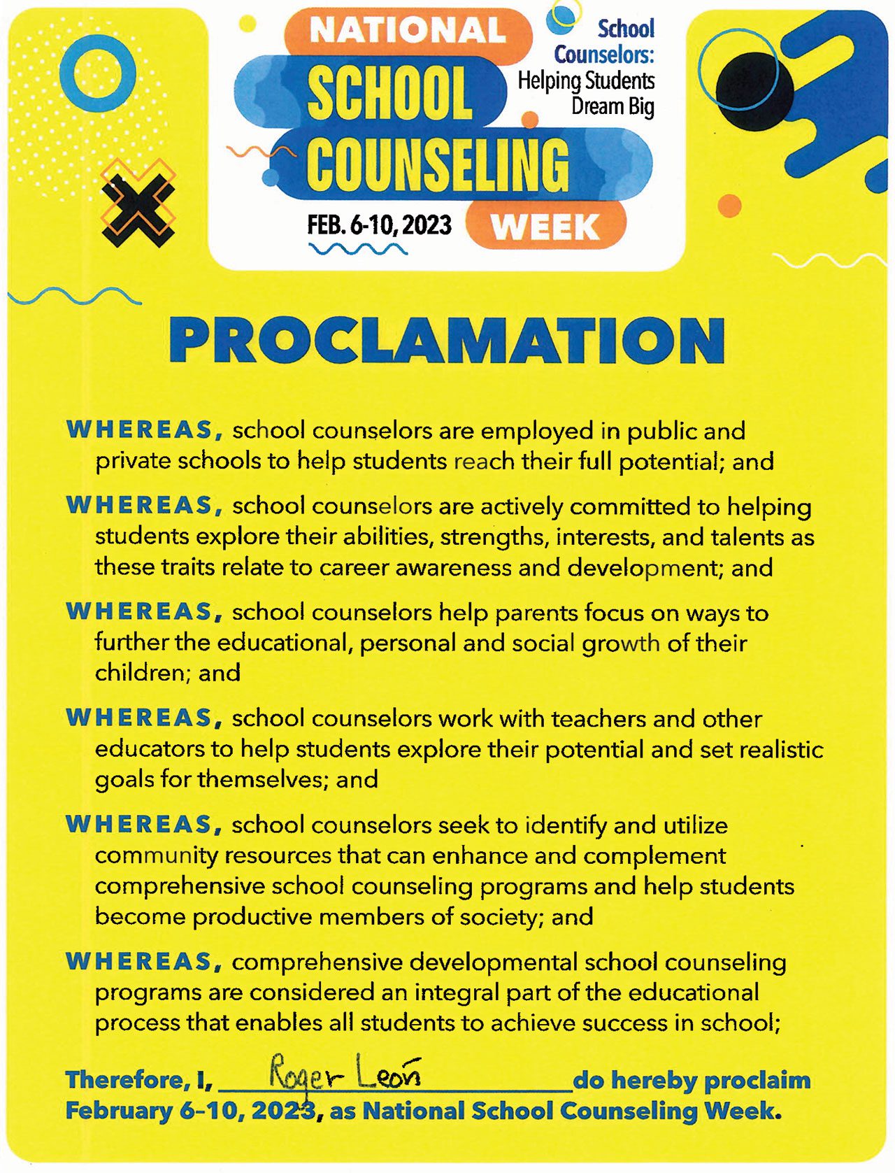 National School CounselingWeek-Signed Proclamation - 2023