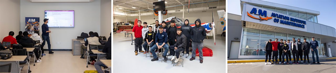 Students working on coursework at the Aviation Institute of Maintenance (AIM)