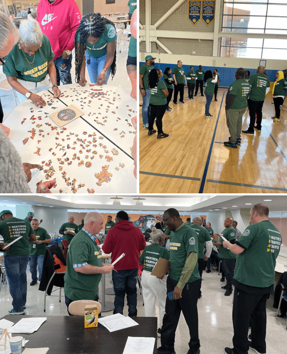 The Office of Facilities participate in team building exercises during staff development
