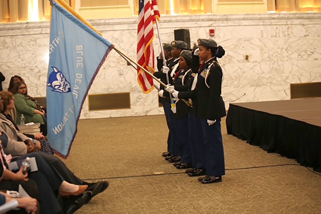 Students from Barringer, Central and University High Schools in full support of Rutgers-Newark Ruth Bader Ginsburg Stamp Reveal