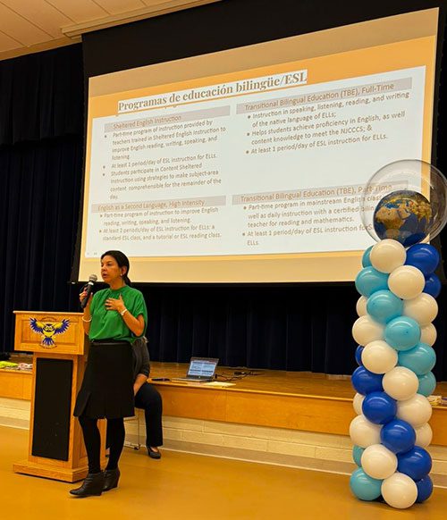 Supervisor of the Office of Bilingual Education provides parents with essential resources at the Bilingual Parent Advisory Meeting 