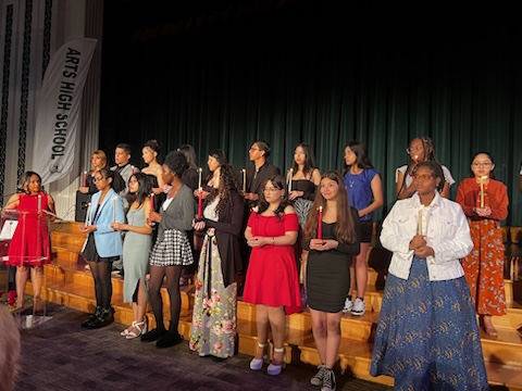 Students inducted into the prestigious Sociedad Honoraria Hispánica (SHH) at Arts High School