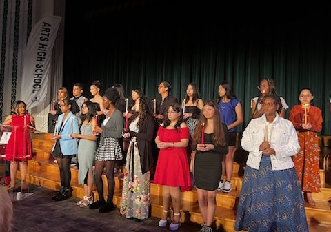 Students inducted into the prestigious Sociedad Honoraria Hispánica (SHH) at Arts High School