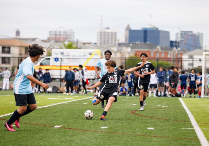 NBOE Elementary Soccer players during a match